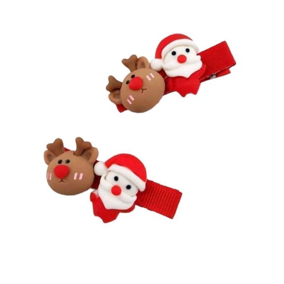 Santa and Reindeer Hair Clips - Picture 1 of 7